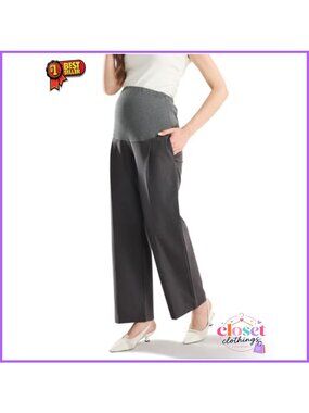 Maternity Palazzo Pants Wide Leg Adjustable Waist Work Lounge